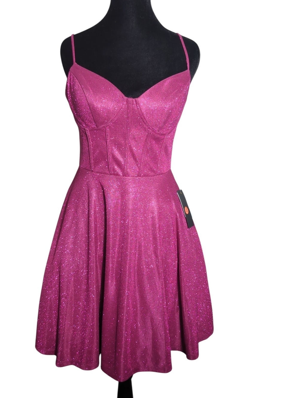 City Studio Sparkly Fuchsia Sweetheart Fit-and-Flare Mini Dress